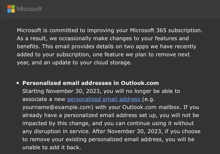 Outlook 将于明年底不再向个人提供个性化电子邮件地址服务